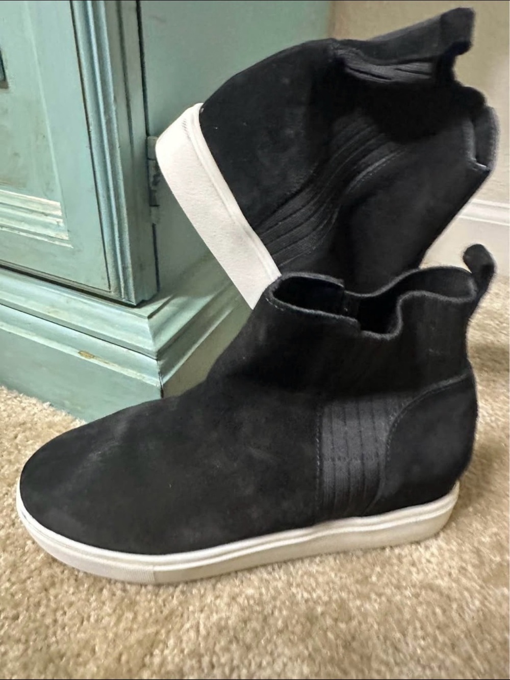 Steve Madden Black Suede High-Top Slip-On Sneakers with White Sole